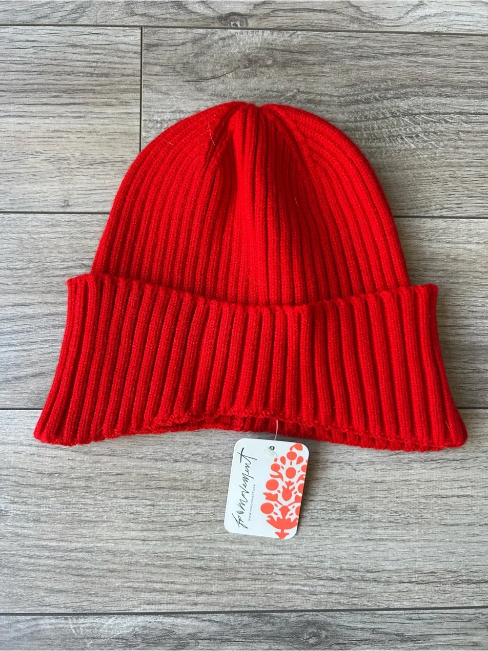 Free People Red Ribbed Fold-Over Beanie